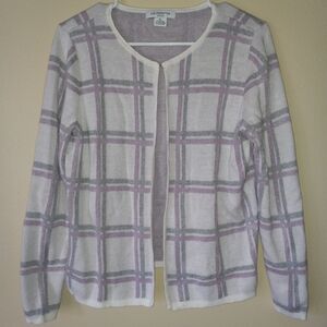 Liz Claiborne Women's White and Purple Plaid Cardigan